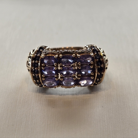 Tanzanite 10k Gold Faceted Gemstone Rectangle Filigree Ring 9 - Picture 1 of 10